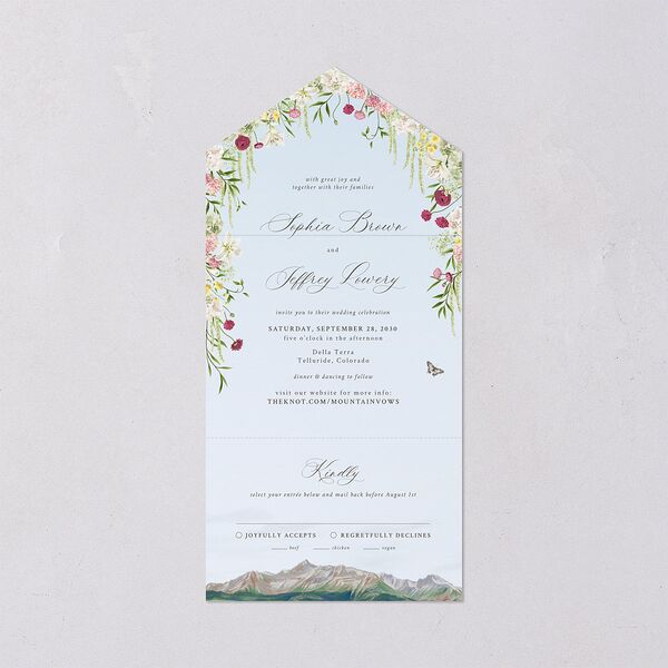 Romantic Floral Mountain All-in-One Wedding Invitations Meadow Signature Light Both Recipient and Return Addresses No