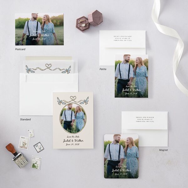 Watercolor Fairytale Trees Save the Date Postcards Slate