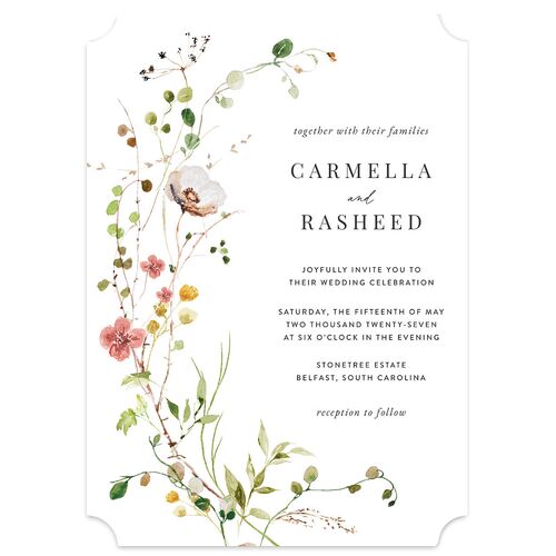 Delicate Wildflower Wedding Invitations Peach Pink Signature Blank No Ticket