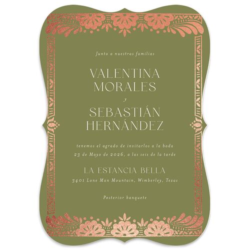 Hacienda Elegante Wedding Invitations Rose Gold Olive Signature Blank No Bracket