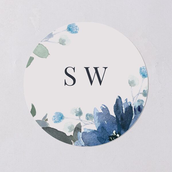 Floral Frame Wedding Stickers Regency Blue Circle