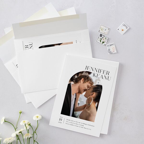 Modern Arch Photo Wedding Invitations Pure White No Signature Blank Standard