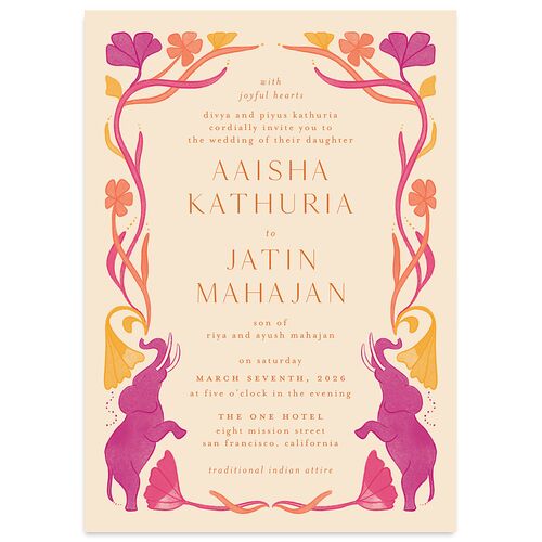 Indian Majestic Legacy Elephants Wedding Invitations Mulberry Signature Blank No Standard