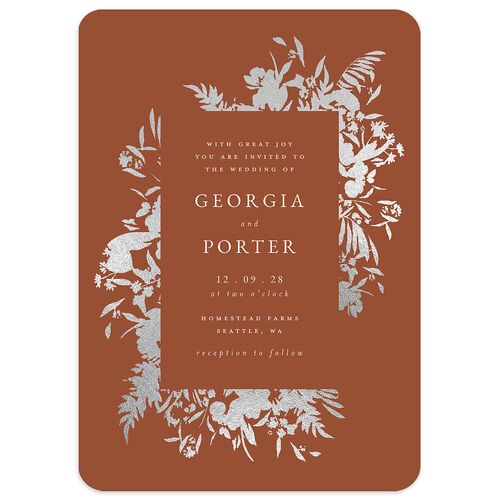 Glistening Garden Wedding Invitations Silver Terracotta Signature Blank No Rounded