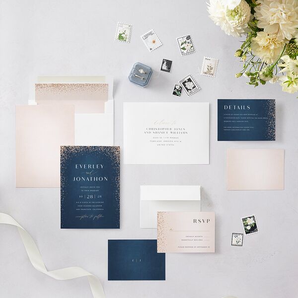 Sparkling Romance Wedding Invitations Moody Blue Signature Blank No Standard