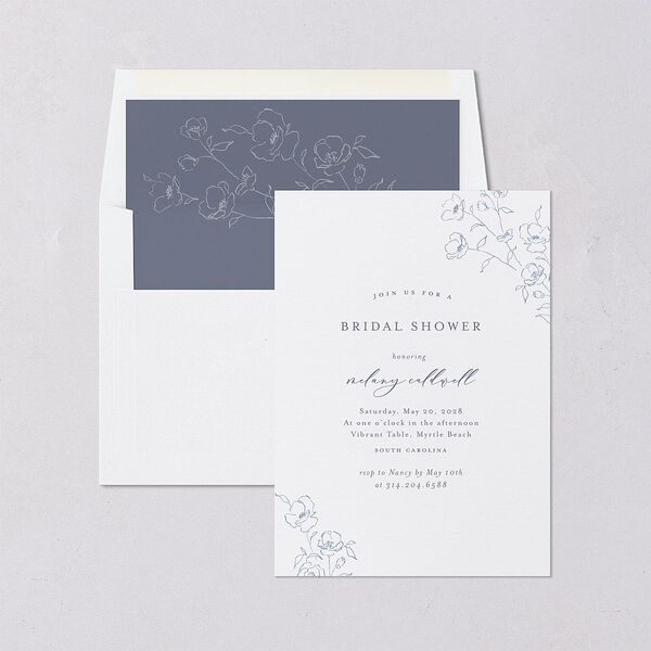 Floral Adornment Bridal Shower Invitations Dusty Blue Signature Blank Standard