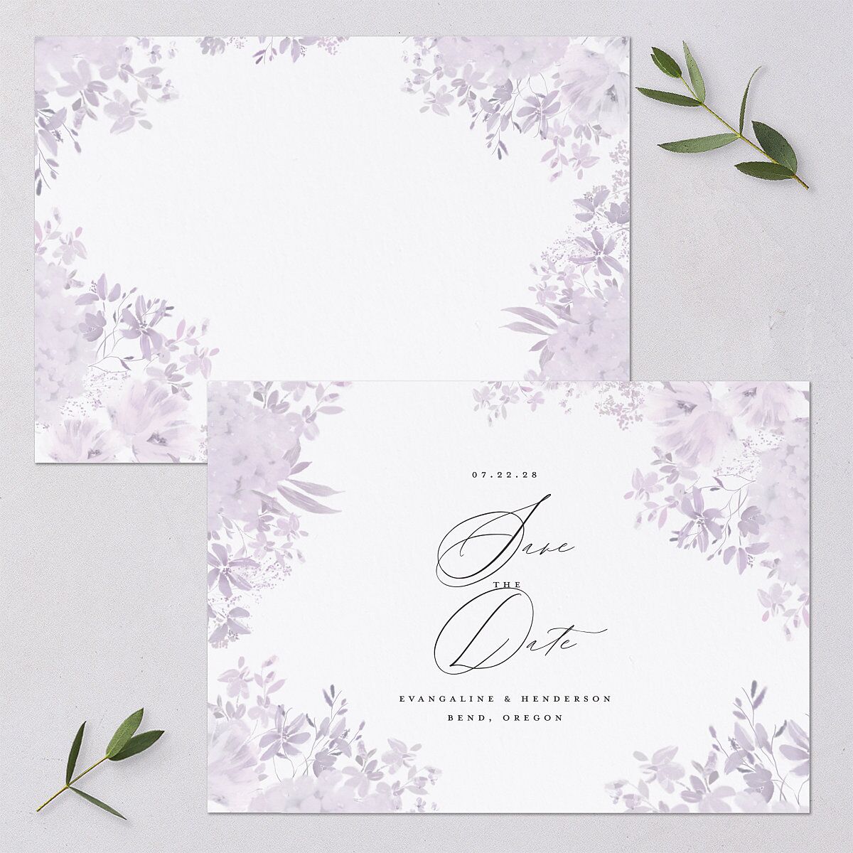 Monochrome Blooms Save the Date Cards Gold Sheer Lilac Signature smooth Blank No
