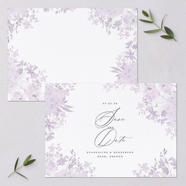 Monochrome Blooms Save the Date Cards Gold Sheer Lilac Signature smooth Blank No