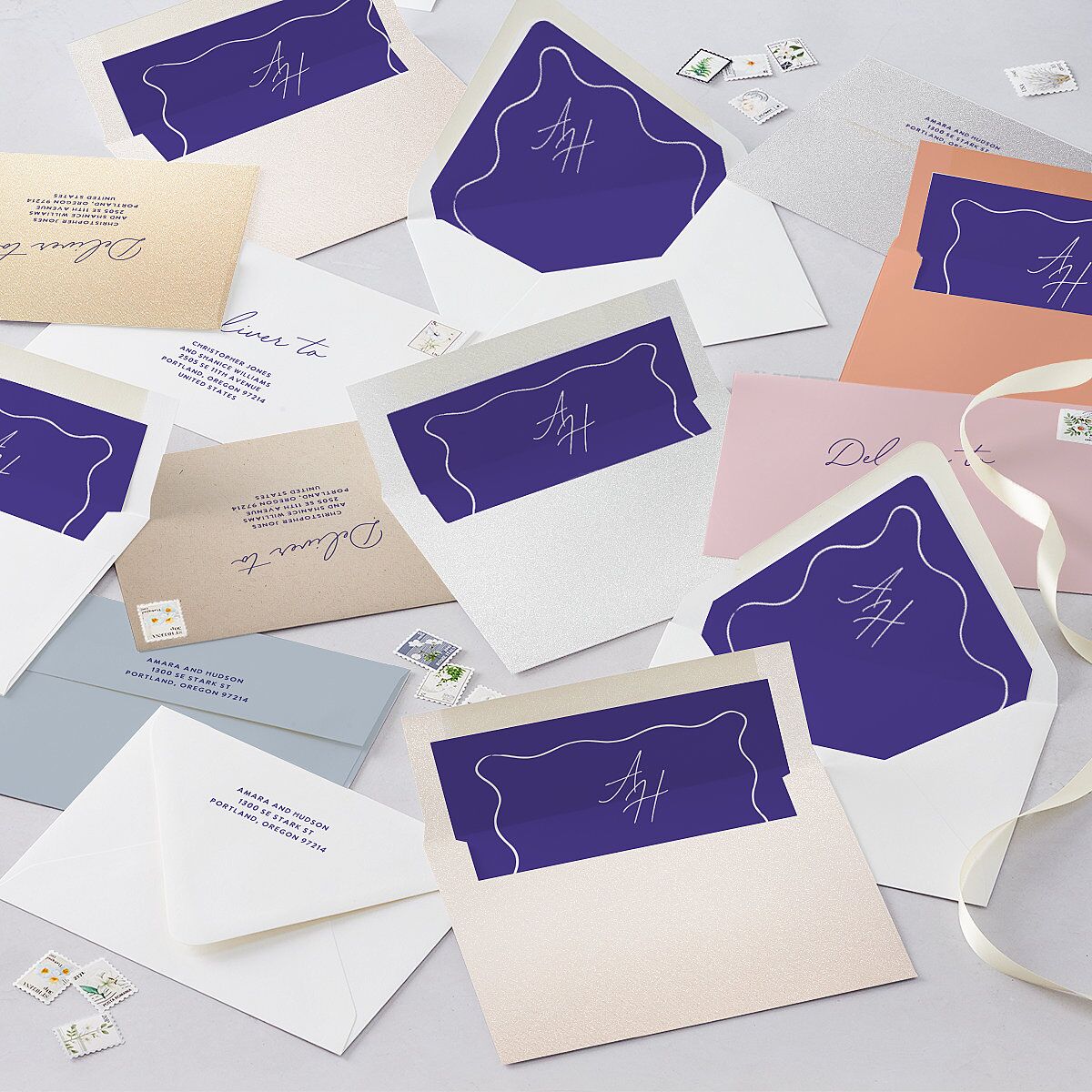 Hand Drawn Wavy Border Wedding Invitations Sapphire Signature Blank No Standard