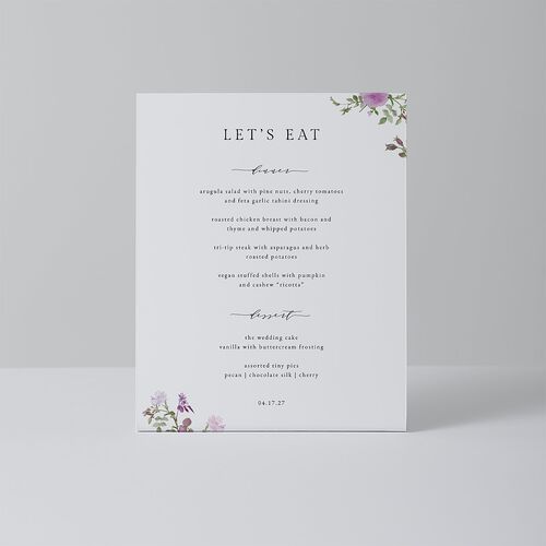 Minimal Floral Menu Bended Tabletop Sign X-small Amethyst Standard Plastic XS Tabletop Menu