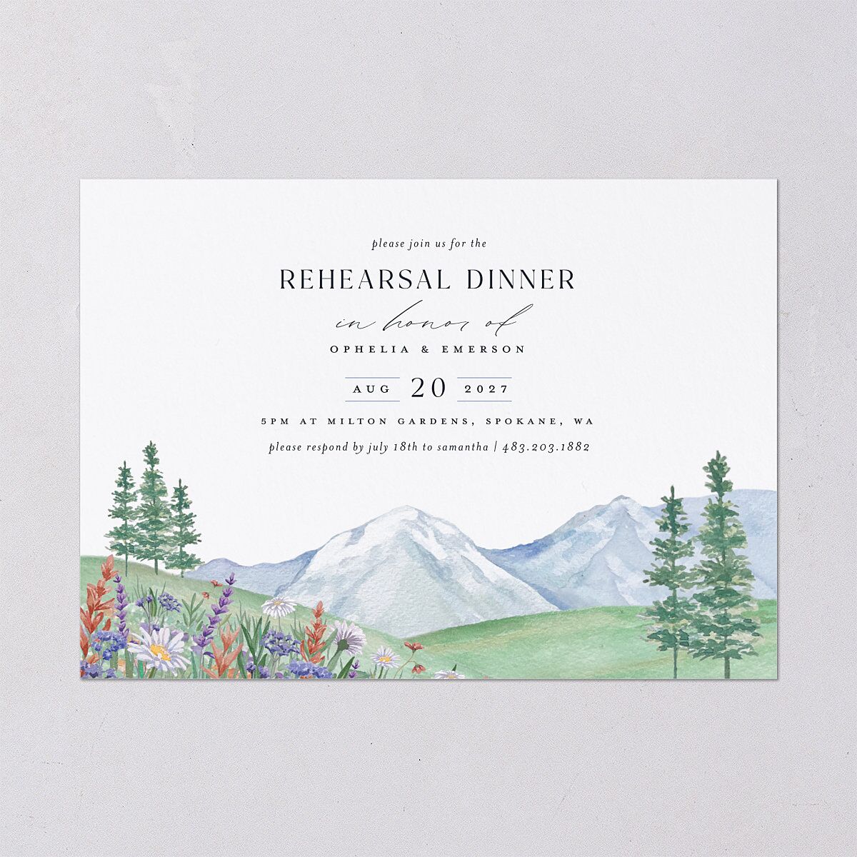 Mountain Wildflowers Rehearsal Dinner Invitations Dusty Blue Signature Blank Standard