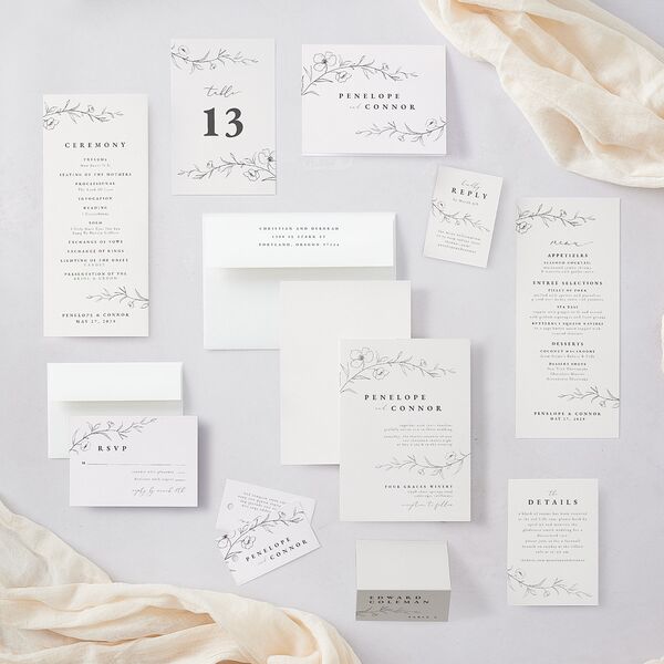 Graceful Botanical Place Cards Shadow Gray Signature