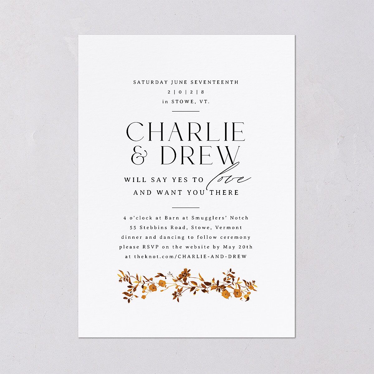 Simple Vine Wedding Invitations Terracotta Signature Blank No Standard