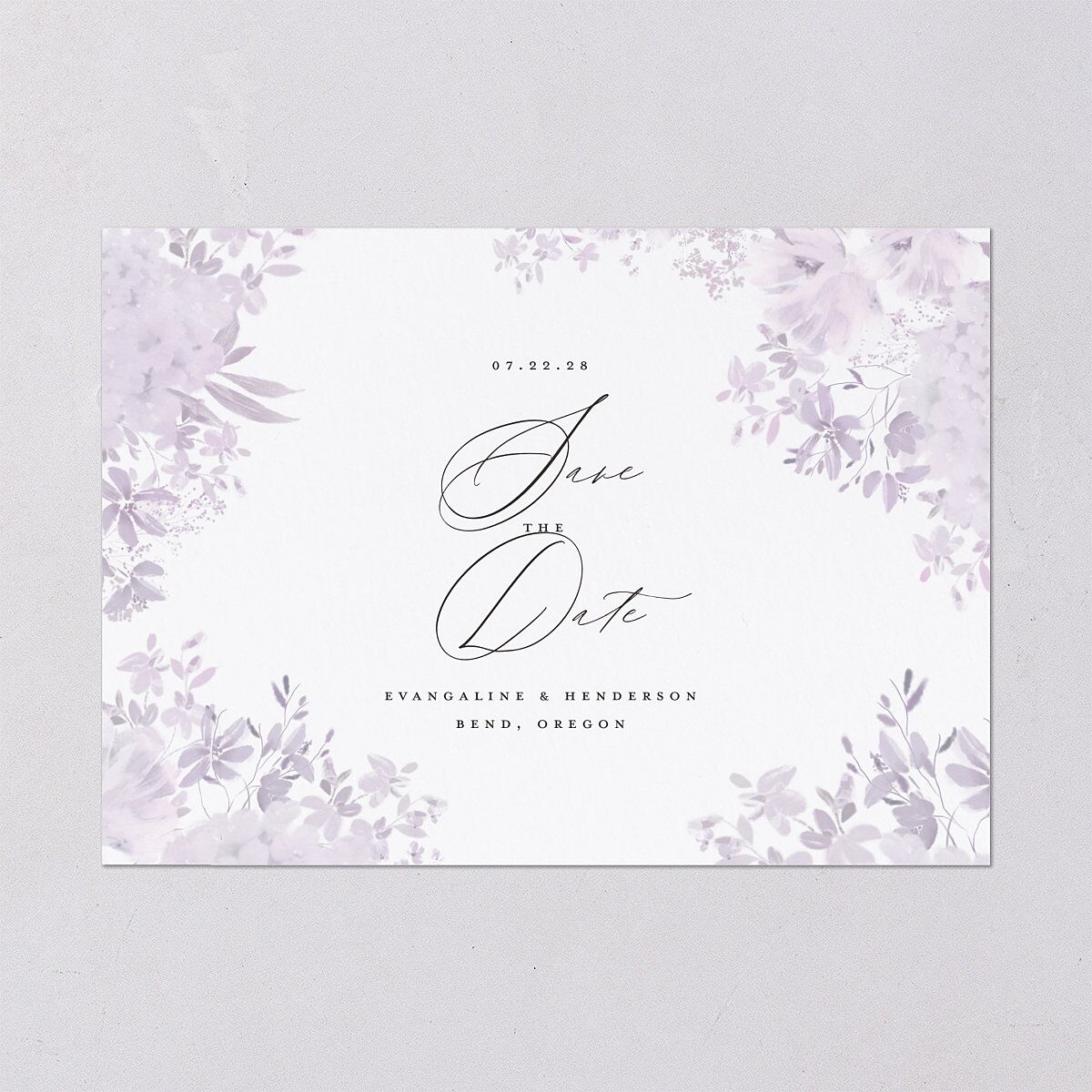 Monochrome Blooms Save the Date Cards Gold Sheer Lilac Signature smooth Blank No