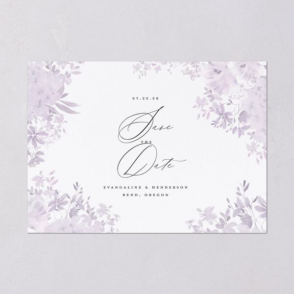 Monochrome Blooms Save the Date Cards Gold Sheer Lilac Signature smooth Blank No