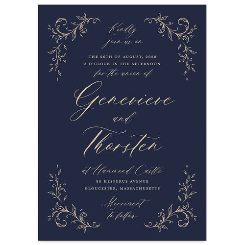 Dark Vintage Fantasy Wedding Invitations Navy Signature Blank No