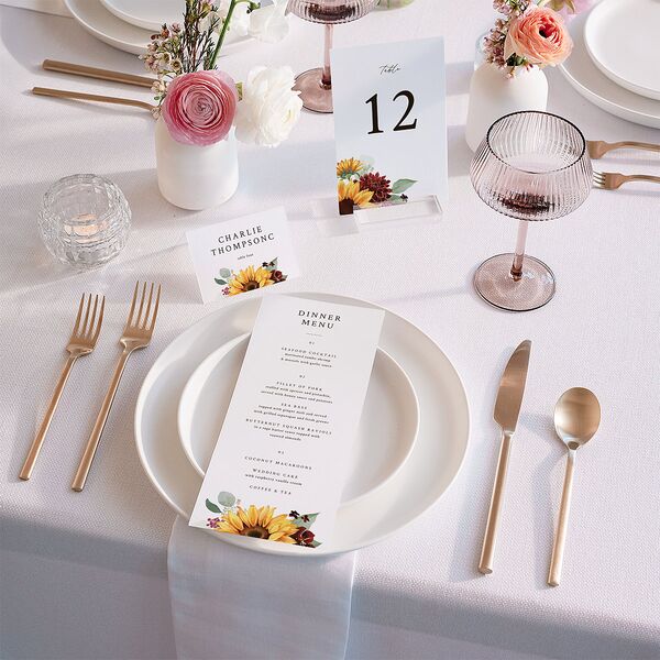 Classic Countryside Sunflowers Menus Burgundy Signature