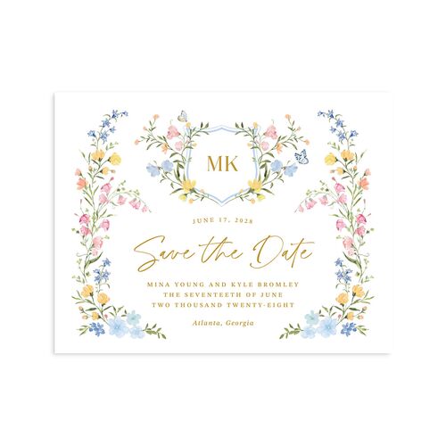 Fairytale Wildflower Crest Save the Date Petite Cards Daffodil Signature smooth Blank No Standard