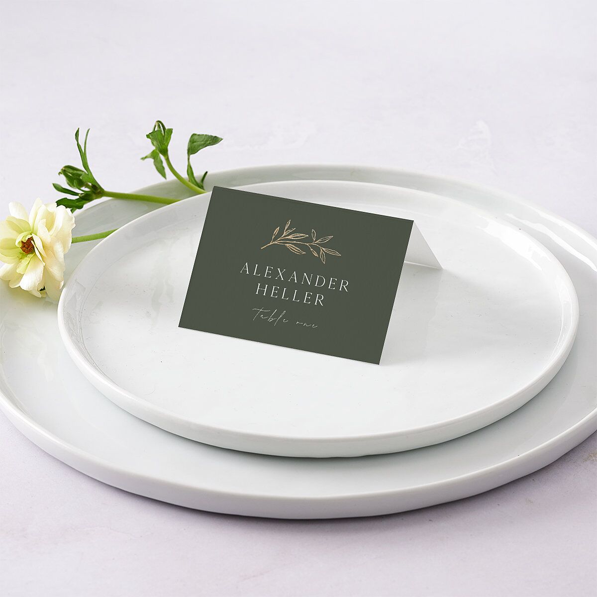 Botanical Accent Foil Place Cards Hunter Green Gold Signature