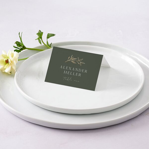 Botanical Accent Foil Place Cards Hunter Green Gold Signature