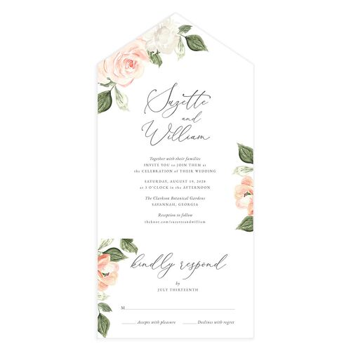 Romantic Garden All-in-One Wedding Invitations Peach Pink Signature Light Both Recipient and Return Addresses No