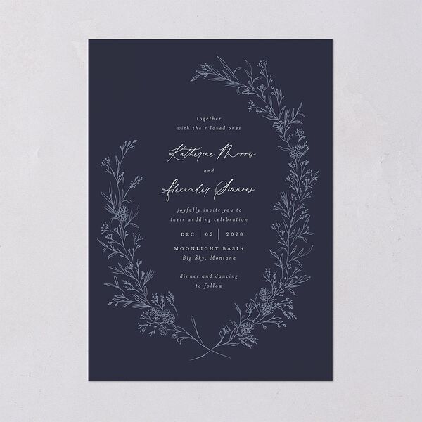Romantic Branches Wedding Invitations Navy Signature Blank No Standard