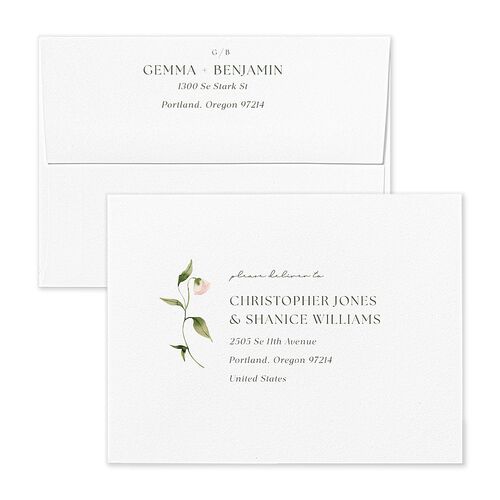 Pastel Garden Thank You Card Envelopes Linen White Both Recipient and Return Addresses Signature Standard