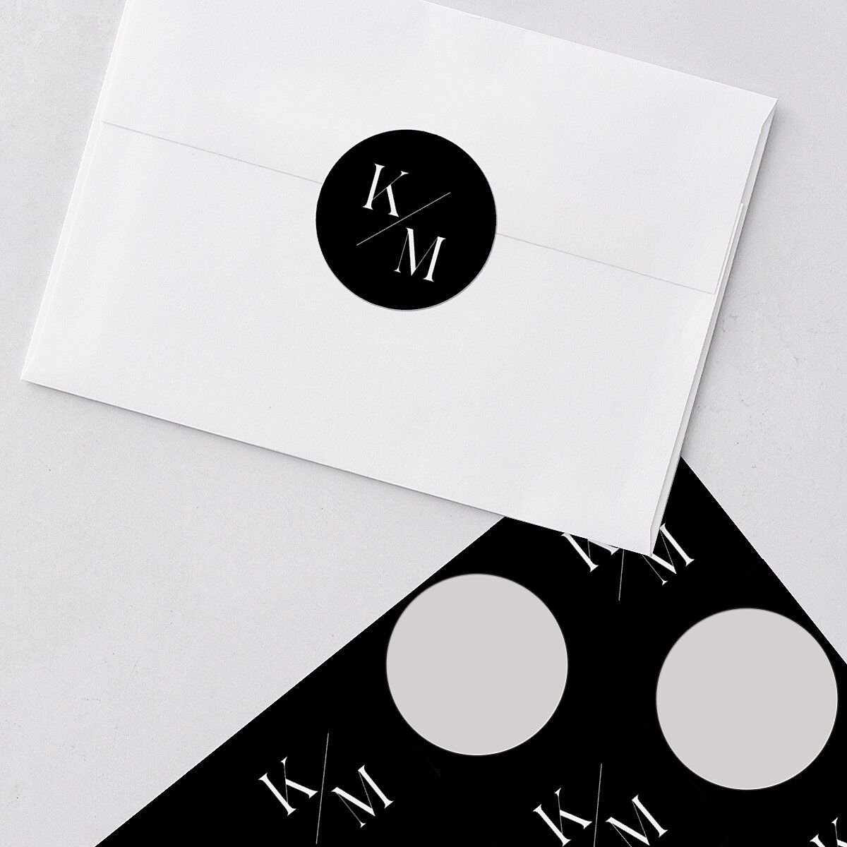 Monogram Slant Wedding Stickers Licorice Circle