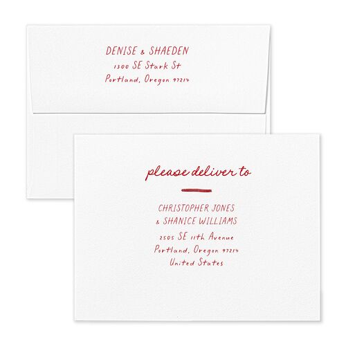 Dainty Bow Save the Date Petite Card Envelopes Maroon White Both Recipient and Return Addresses Signature Standard