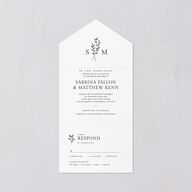 Elegant Botanical Initials  All-in-One Wedding Invitations Pure White Signature Light Both Recipient and Return Addresses No
