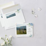 Elegant Hydrangea Save the Date Petite Cards Dusty Blue Signature smooth Blank No Standard