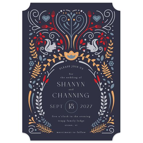Nordic Folk Wedding Invitations Dark Navy Signature Blank No Ticket