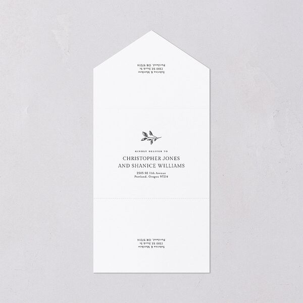 Elegant Botanical Initials All-in-One Wedding Invitations Pure White Signature Light Both Recipient and Return Addresses No