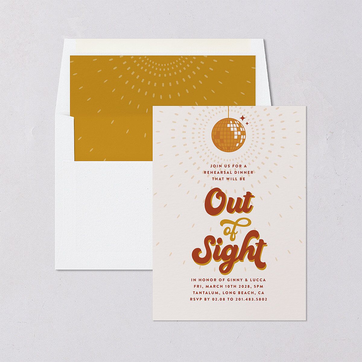 Disco Love Rehearsal Dinner Invitations Red Clay Signature Blank Standard