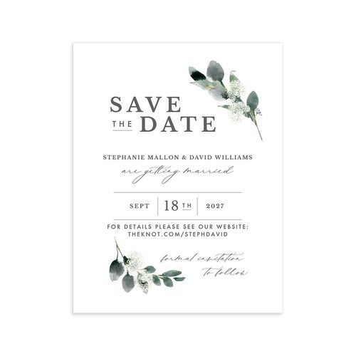 Elegant Greenery Save the Date Petite Cards Pure White Signature smooth Blank No Standard