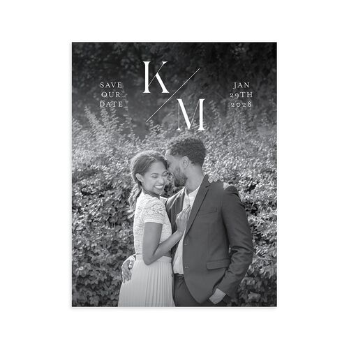 Monogram Slant Save the Date Petite Cards Navy Signature smooth Blank No Standard