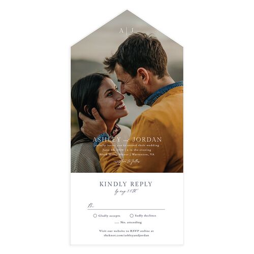 Simply Captured All-in-One Wedding Invitations Regency Blue Signature Light Both Recipient and Return Addresses No