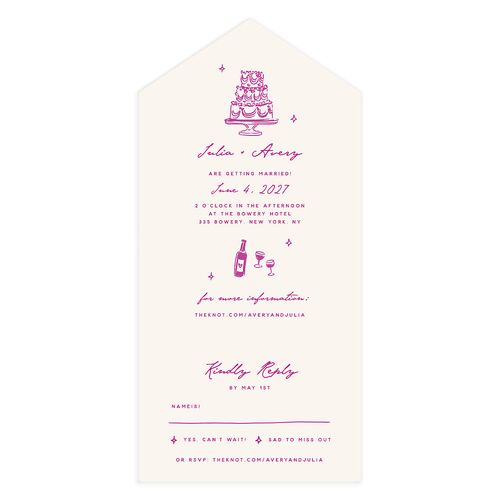 Hand Drawn Cake All-in-One Wedding Invitations Mulberry Signature Light Both Recipient and Return Addresses No
