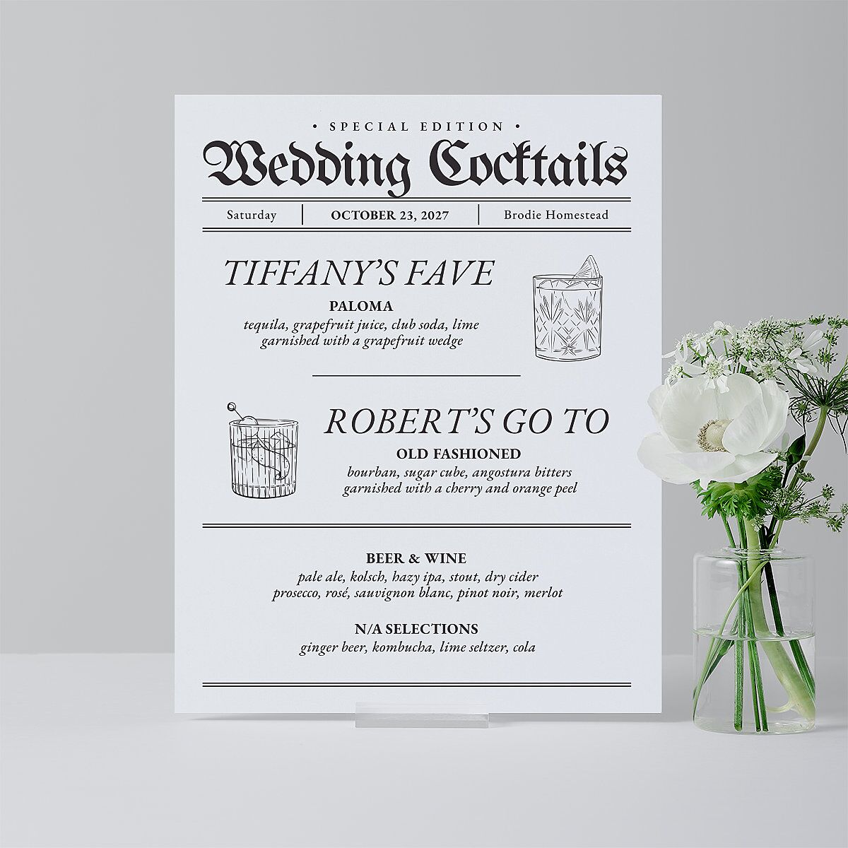 Newspaper Standard Bar Tabletop Sign Small Pure White Standard Indoor Foam Core S Tabletop Bar