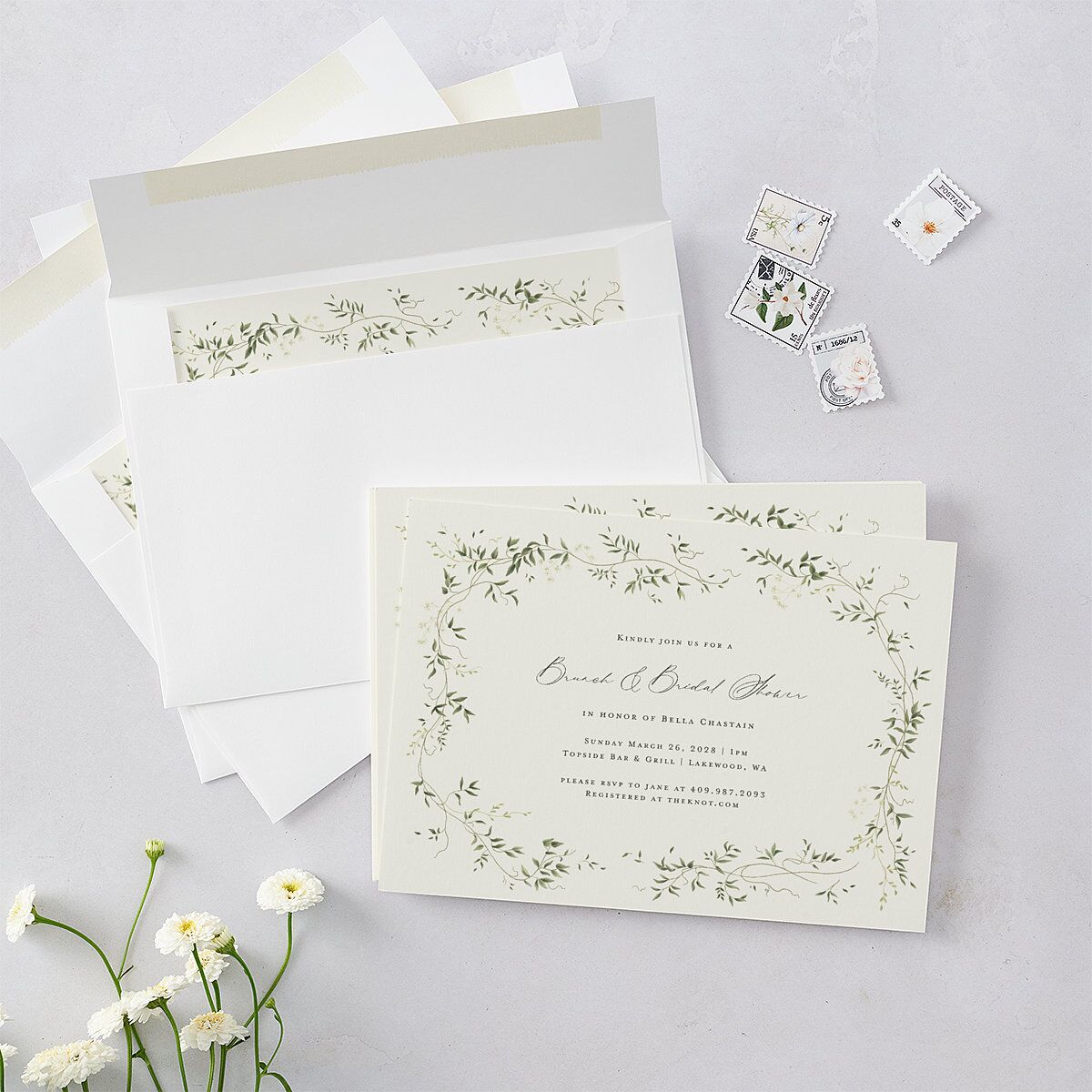 Dainty Fairytale Greenery Bridal Shower Invitations Hunter Green Signature Blank