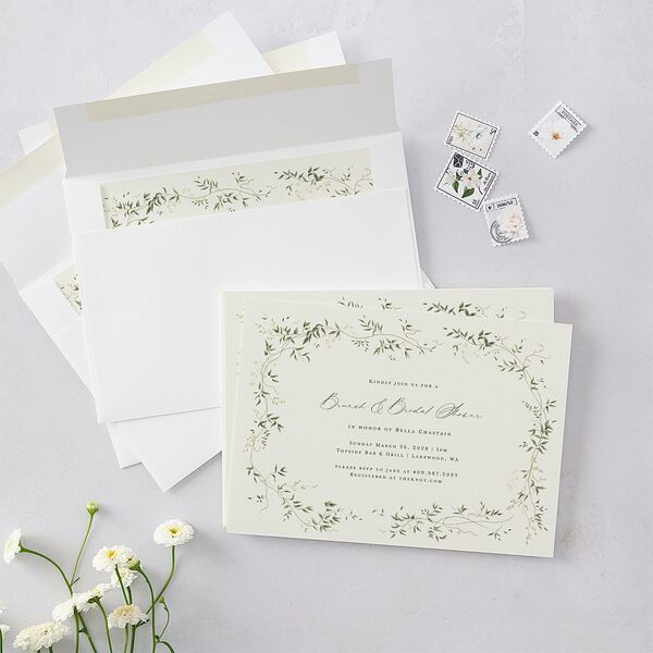 Dainty Fairytale Greenery Bridal Shower Invitations Hunter Green Signature Blank