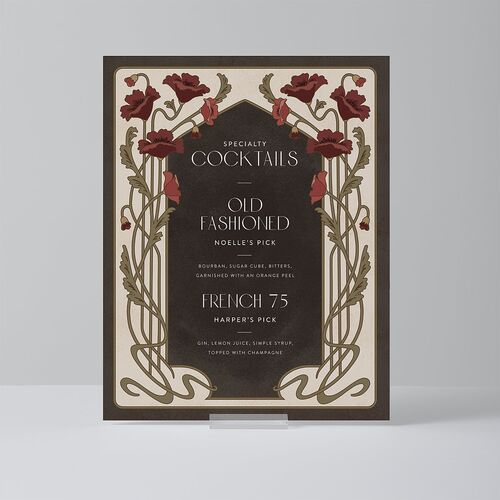 Vintage Nouveau Floral Standard Bar Tabletop Sign Small Merlot Standard Outdoor Corrugated S Tabletop Bar