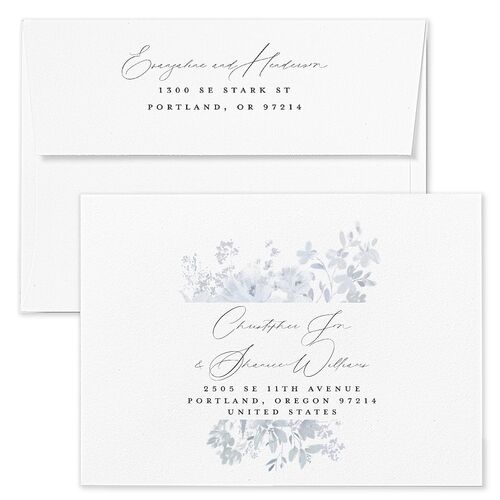 Monochrome Blooms Bridal Shower Invitation Envelopes White Ice Blue Both Recipient and Return Addresses Signature Standard