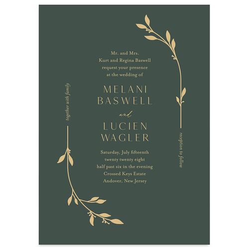 Gilded Sprigs Wedding Invitations Dark Emerald Signature Blank No Standard
