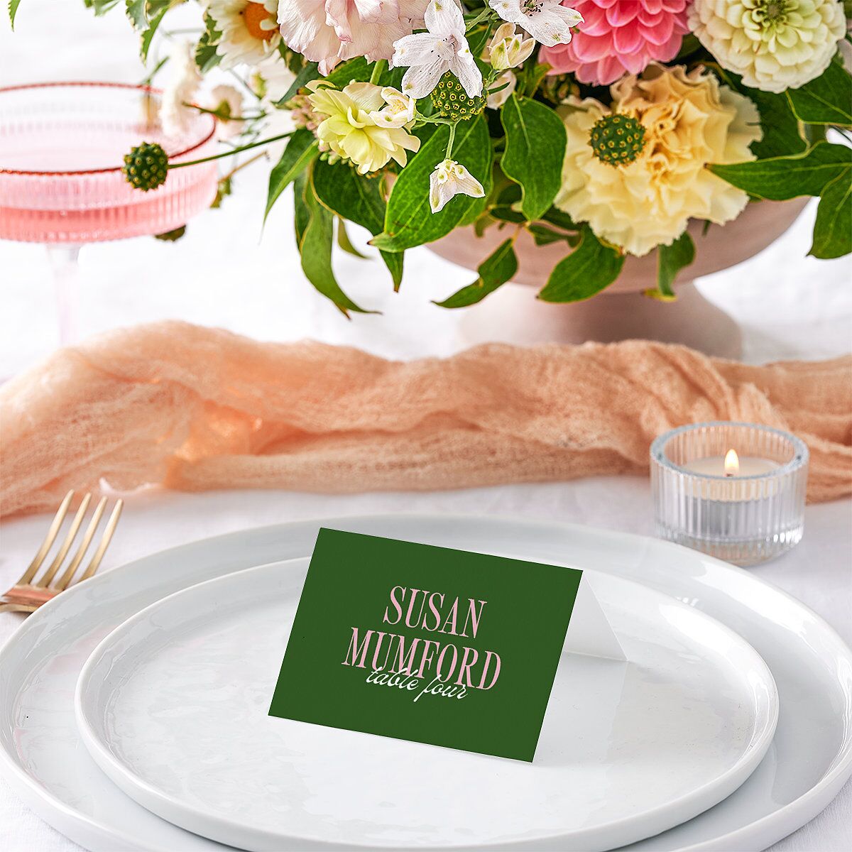 Wavy Frame Photo Place Cards Scottish Green Signature