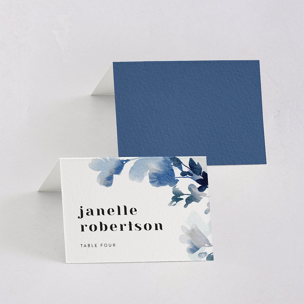 Watercolor Blooms Place Cards Midnight Navy Signature