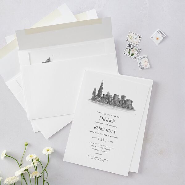 Watercolor Chicago Rehearsal Dinner Invitations Licorice Signature Blank Standard