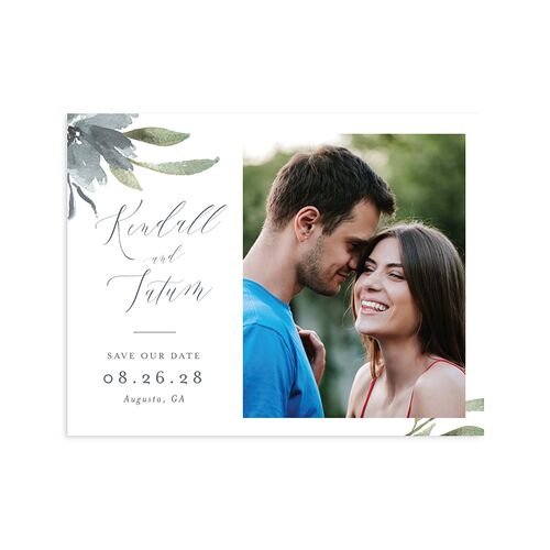 Muted Floral Save the Date Petite Cards Dusty Blue Signature smooth Blank No Standard