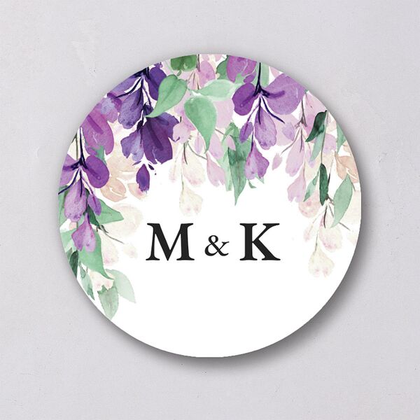Romantic Wisteria Wedding Stickers Purple Petal Circle