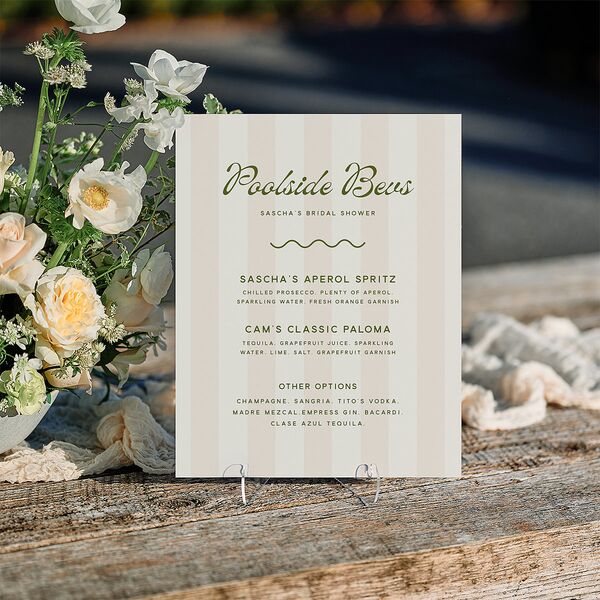 Cabana Stripes Bridal Shower Standard Bar Tabletop Sign Small Olive Standard Indoor Foam Core S Tabletop Bar